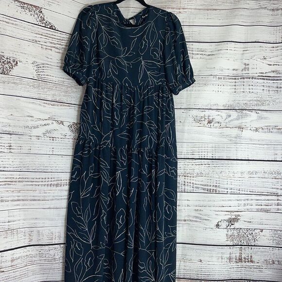 En Saison Dress Womens Size Small tiered floral puff-sleeve open back midi - Picture 4 of 11